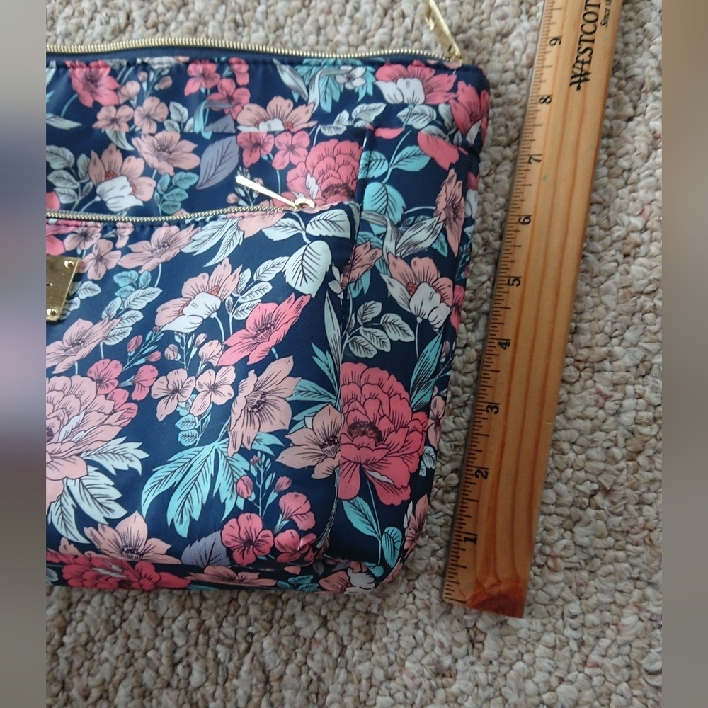 Nicole Miller Travel Makeup Toiletries Bag Floral Pink blue Large 12"x8.5"x3" - Picture 4 of 12